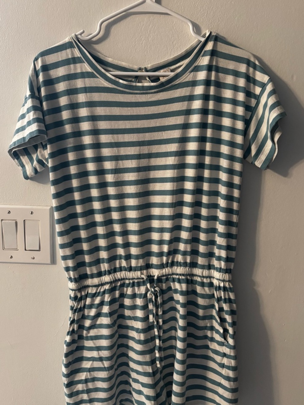 LOFT Teal and White Striped Casual Jumper with Drawstring